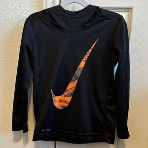 Nike Kids Black Dri-FIT Shirt with Camouflage Orange Swoosh